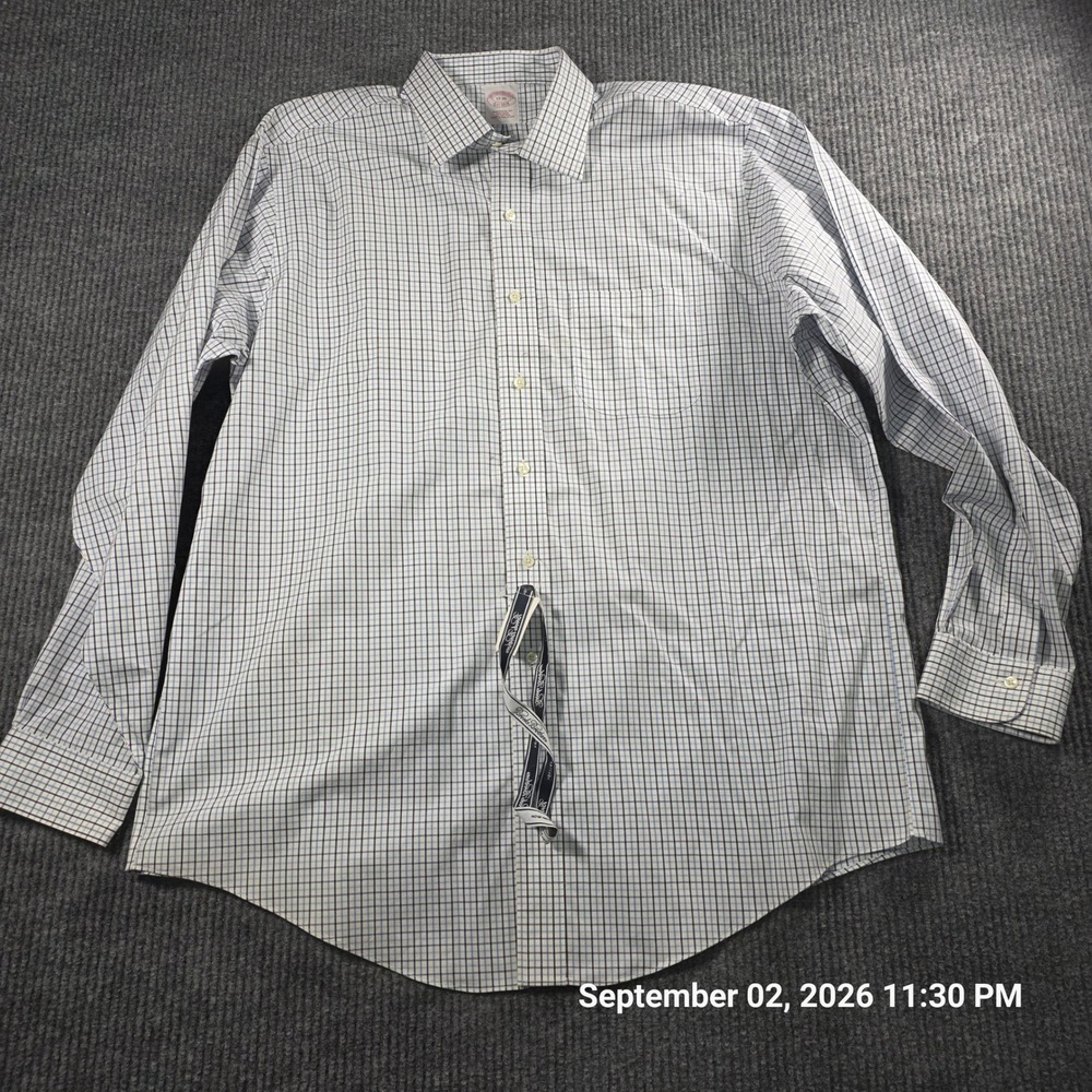 Brooks Brothers Traditional Fit Non-Iron Dress Shirt Blue White Check 17-36
